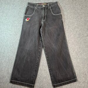 Y2K VTG JNCO Pipes Originals Mens Black Wide Leg Denim Jeans 30W 30L Embroidered